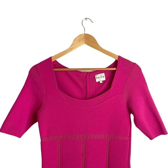 Reiss Dawson Lace Insert Pink Short Sleeve Bodycon Knit Midi Dress Size S - Picture 3 of 10
